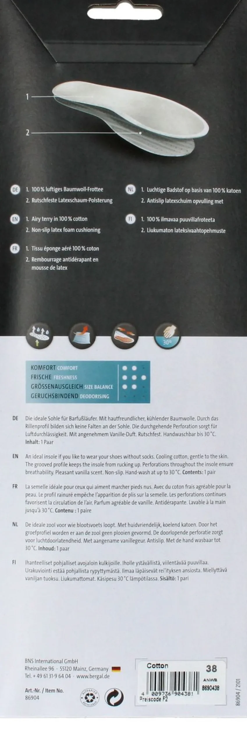 Bergal Cotton Zooltjes Dames Heren|DAMES Inlegzolen|Inlegzolen