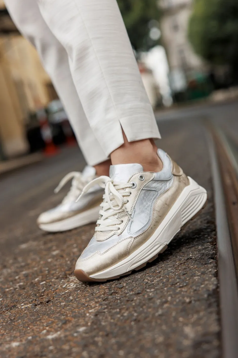Xsensible Milau Stretchwalker Sneakers Goud Dames|DAMES Veterschoenen|Comfort